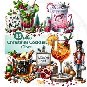Clipart Cocktail di Natale, Clipart Bevanda Acquerello 25 PNG, Clip Art di Natale, Bevanda Festiva, Bar PNG, Download Istantaneo, Uso Commerciale