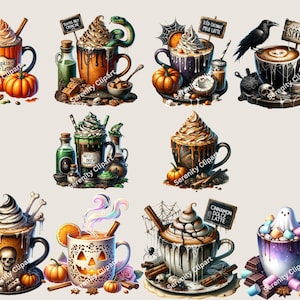 Watercolor Halloween Coffee Clipart, 20 PNG, Pumpkin Spice, Witch, Latte, Espresso, Mocha, Spooky, Hot Coffee, Halloween PNG, Coffee Clipart, Holiday, Birthday, Gift Idea, Sublimation, Junk Journals, Digital Planners, Cards, Mugs, Commercial Use, Spooky Halloween Clipart, Spooky PNG, Halloween PNG, Hot Coffee PNG, Hot Coffee Clipart