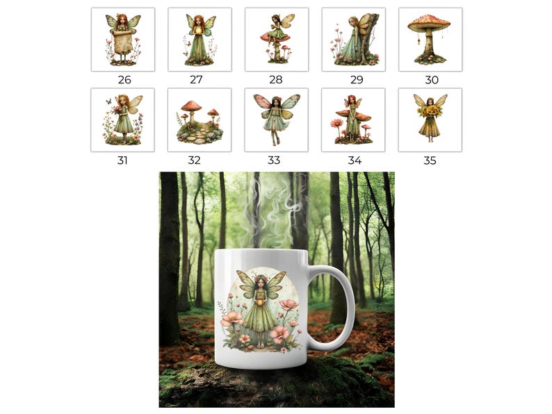 Skogsmark nyckfull älva Clipart, förtrollad magisk skog PNG, rustik svampfantasi Clipart, akvarell älva bilder, digital nedladdning bild 4