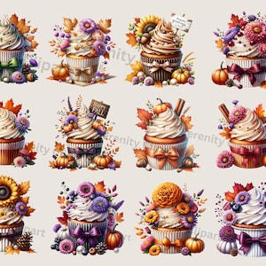 Autumn Cupcake Clipart, Autumn Cupcake PNG, Cupcake Clipart, Cupcake PNG, Thanksgiving Clipart, Thanksgiving PNG, Halloween Clipart, Halloween PNG, Pumpkin PNG, Fall Clipart, Fall PNG, Sweet Treats, Dessert Clipart, Instant Download, Commercial Use