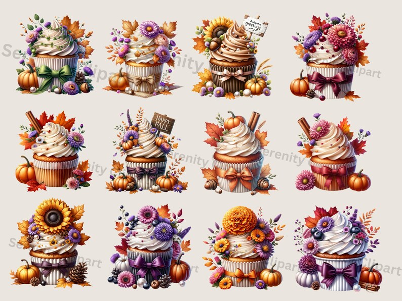 Autumn Cupcake Clipart, Autumn Cupcake PNG, Cupcake Clipart, Cupcake PNG, Thanksgiving Clipart, Thanksgiving PNG, Halloween Clipart, Halloween PNG, Pumpkin PNG, Fall Clipart, Fall PNG, Sweet Treats, Dessert Clipart, Instant Download, Commercial Use
