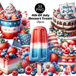 Dessert du 4 juillet Clipart, graphismes de crème glacée et de sucettes glacées, gâteries patriotiques aquarelles, clipart été, jour de l'indépendance, téléchargement numérique