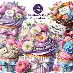 Muttertag Cupcake Clipart, niedlichen Aquarell Desserts, süße Cupcake Clipart Muttertag, Cupcake PNG, Backen Clipart, digitaler Download,