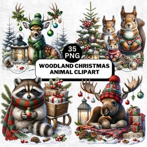watercolor clipart, woodland animals, christmas clipart, animal graphics, holiday decor, cute animal art, png clipart, forest animals, winter clipart, sublimation designs, commercial use art, woodland decor, baby animal clipart