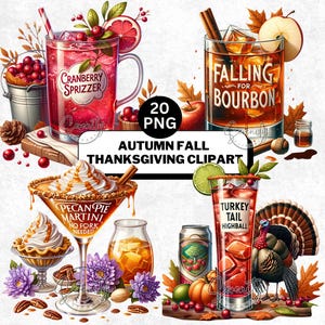 Thanksgiving höstcocktail Clipart: Höstdrycker, barmeny PNG (digital nedladdning)