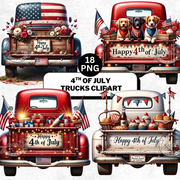 4th of July Truck Clipart: Vintage USA Flag PNG (Digital Download)