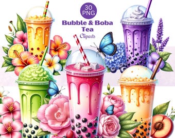 Bubble Tea Clipart Bundle, Summer Drinks PNG (Digital Download)