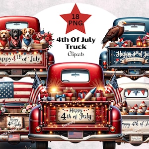4th Of July Clipart, Patriotic Truck PNG, Independence Day Clipart, Festive Truck PNG, USA Flag, Vintage Truck Clipart, Digital Download