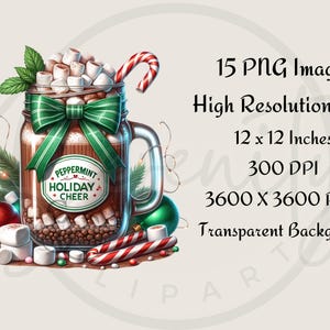 Christmas Hot Chocolate Clipart, Mason Jar Clipart, Christmas PNG, Hot Chocolate PNG, Mason Jar PNG, Holiday Hot Cocoa PNG, Merry Christmas, Happy Holidays, Warm Wishes, Festive Clipart, Sublimation, Junk Journals, Instant Download, Commercial Use