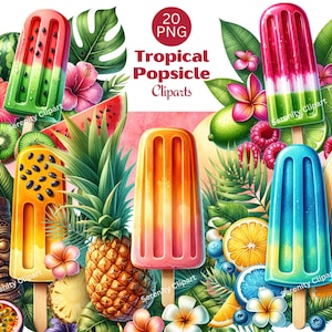 Clipart de paletas tropicales, linda paleta de verano PNG, clipart de comida de acuarela, clipart tropical, dulces vibraciones de verano, descarga digital
