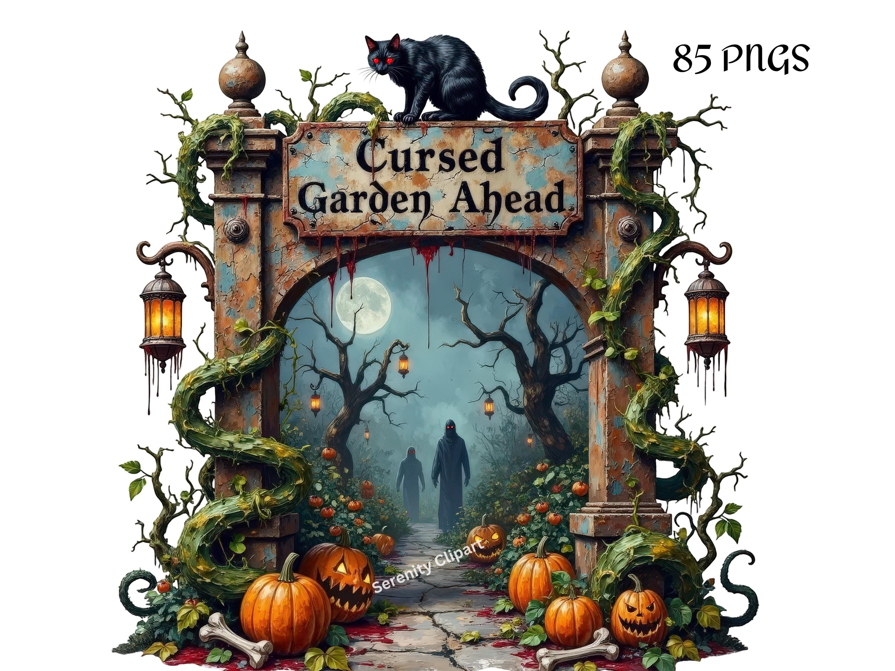 Haunted Halloween Garden Clipart, Spooky Plants Monster Flytrap PNG ...