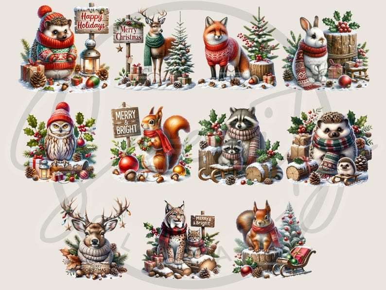 cute woodland png, woodland animals, winter Clipart, bear fox deer, bunny clipart, woodland nursery, christmas clipart, christmas animals, junk journal, baby animal clipart, cute forest animals, watercolor animal, woodland christmas, Digital Download