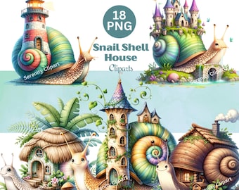 Clipart de casa de caracol en acuarela: Paquete PNG de caracoles de dibujos animados (descarga digital)