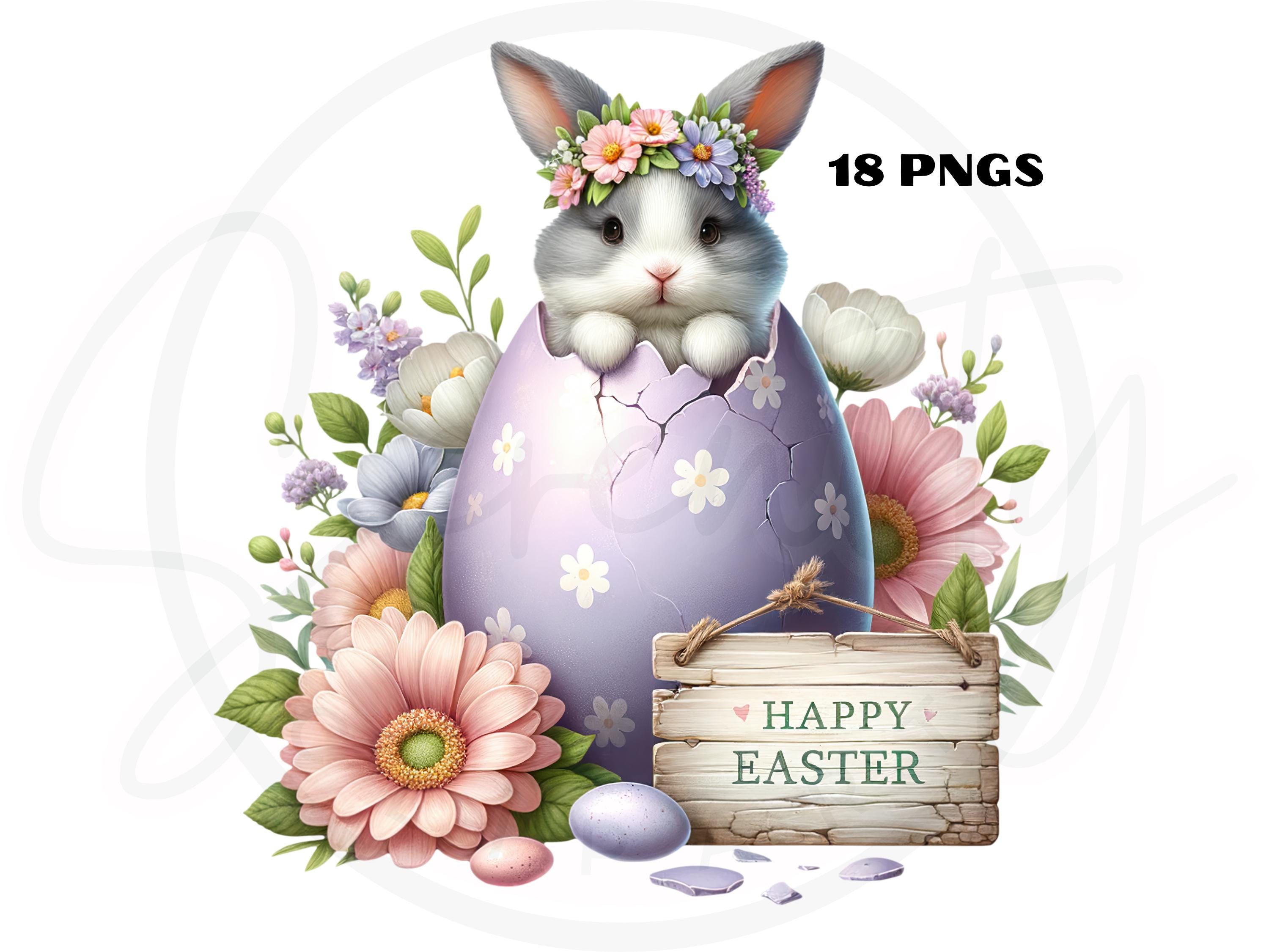 Watercolor Easter Bunny Clipart Bundle, Spring PNG Graphics (digital ...
