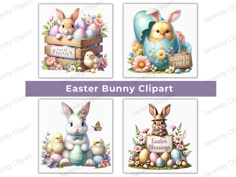 Watercolor Easter Bunny Clipart Bundle, Spring PNG Graphics (digital ...
