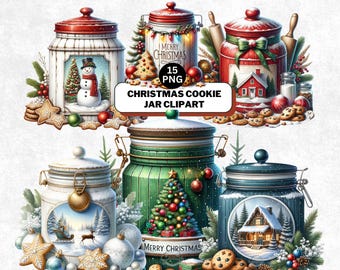 Christmas Cookie Jar Clipart Bundle, Festive Holiday Graphics, Digital Download