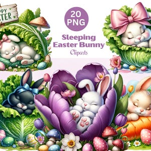 Cute Sleeping Easter Bunny Clipart, Watercolor Sleeping Bunnies, Easter Bunny PNG,  Animal Clipart, Bunny Clipart, Digital Instant Download
