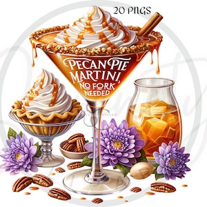 Clipart di cocktail autunnali, immagini PNG ad acquerello del Ringraziamento, clipart da bar in formato PNG, bevande per le feste, download istantaneo, uso commerciale
