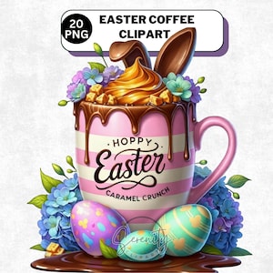 Easter Coffee Clipart Bundle PNG, Spring Lattes Mocha, Bunny Drinks for Sublimation, Digital Download