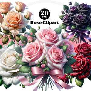 Rose Clipart Bundle, Aquarell Rosen Clipart, Blumenhochzeitsgrafik, Blumenbilder PNG, Valentinstag PNG, digitaler Download, kommerzielle Nutzung