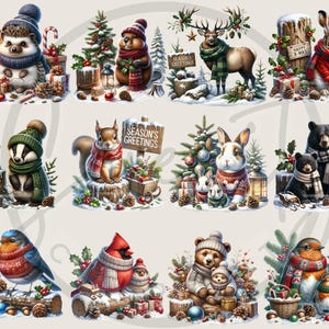 cute woodland png, woodland animals, winter Clipart, bear fox deer, bunny clipart, woodland nursery, christmas clipart, christmas animals, junk journal, baby animal clipart, cute forest animals, watercolor animal, woodland christmas, Digital Download