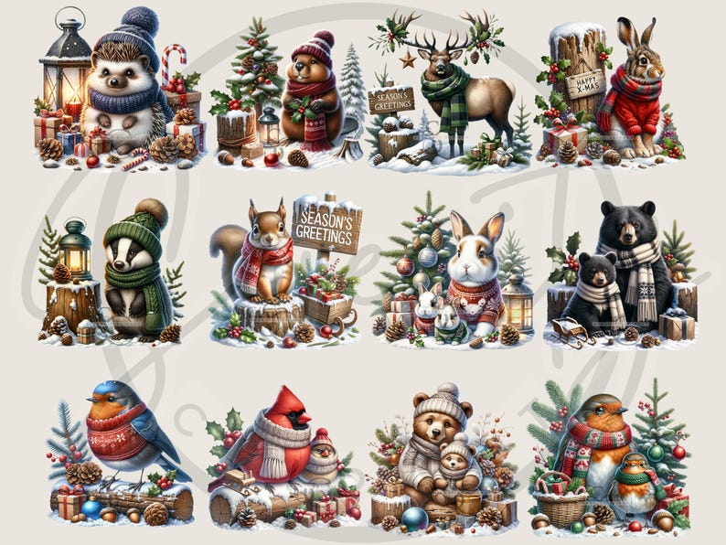 cute woodland png, woodland animals, winter Clipart, bear fox deer, bunny clipart, woodland nursery, christmas clipart, christmas animals, junk journal, baby animal clipart, cute forest animals, watercolor animal, woodland christmas, Digital Download