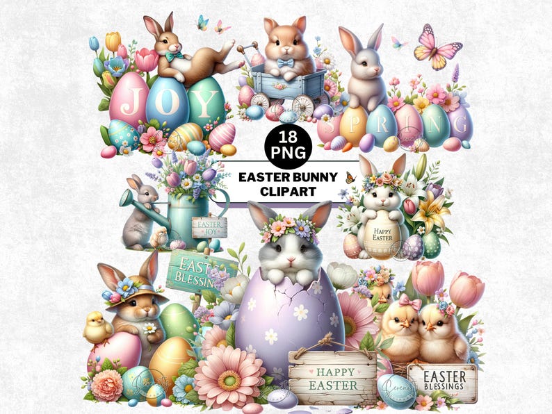 Watercolor Easter Bunny Clipart Bundle, Spring PNG Graphics (digital ...