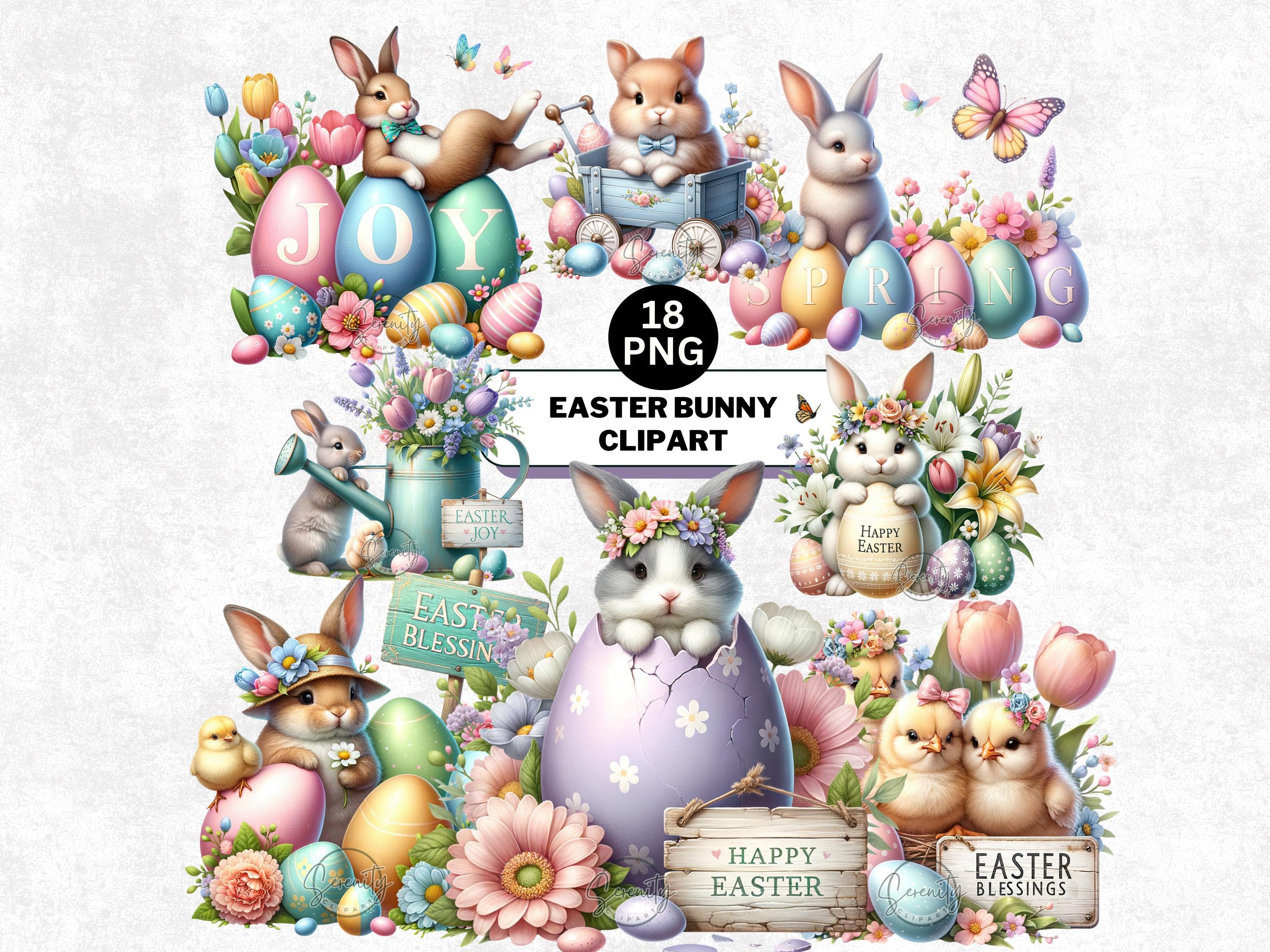 Watercolor Easter Bunny Clipart Bundle, Spring PNG Graphics (digital ...