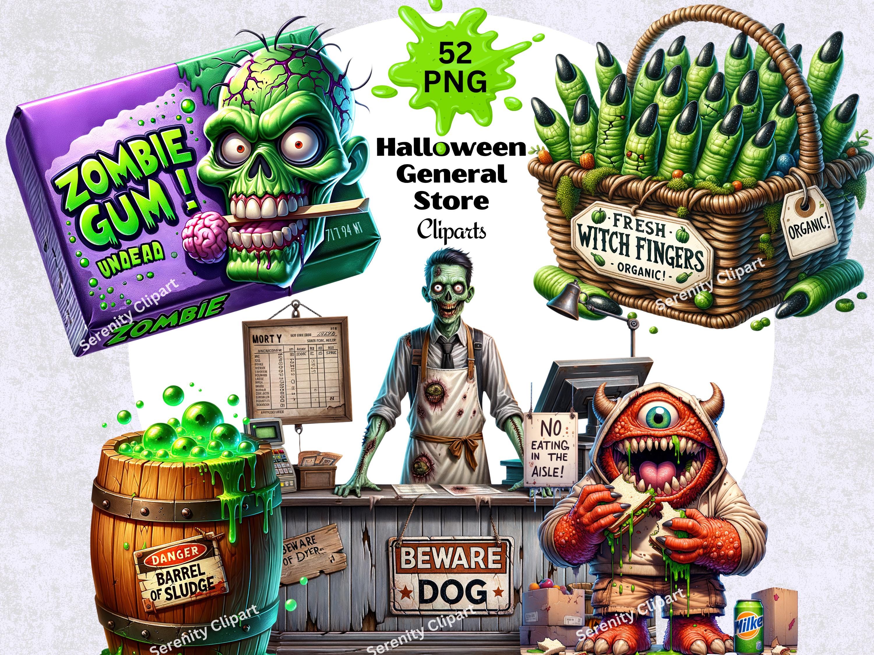 Halloween Storefront Clipart, Spooky Hollow General Store PNG, Zombie Shop, Trick or Treat Candy Props, Haunted Town Scene, Digital Download