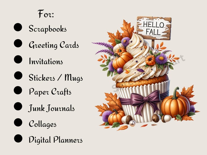 Autumn Cupcake Clipart, Autumn Cupcake PNG, Cupcake Clipart, Cupcake PNG, Thanksgiving Clipart, Thanksgiving PNG, Halloween Clipart, Halloween PNG, Pumpkin PNG, Fall Clipart, Fall PNG, Sweet Treats, Dessert Clipart, Instant Download, Commercial Use