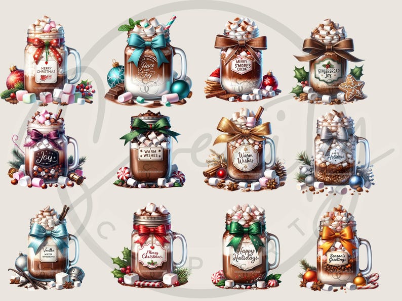 Christmas Hot Chocolate Clipart, Mason Jar Clipart, Christmas PNG, Hot Chocolate PNG, Mason Jar PNG, Holiday Hot Cocoa PNG, Merry Christmas, Happy Holidays, Warm Wishes, Festive Clipart, Sublimation, Junk Journals, Instant Download, Commercial Use