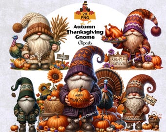 Thanksgiving Gnome Clipart Bundle: Autumn Harvest PNG (Digital Download