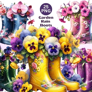 Garden Rain Boots Clipart, Floral Rain Boots, Watercolor Png, Wellies Rubber Boots, Spring Clipart, Boots With Flowers Png, Digital Download