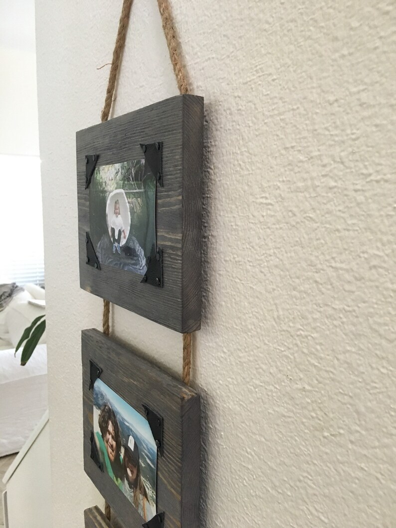 Three Tier Hanging Wood Photo Frame And Rope Picture Image 3