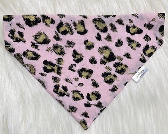 Pink leopard Dog Bandana | Over the Collar Bandana | Slip On Bandana