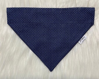 Navy Polka Dots Dog Bandana | Over the Collar Bandana | Slip On Bandana