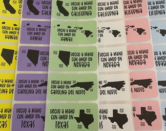 Hecho a Mano con Amor en ESTADO Thermal Sticker Labels | Small Business Packaging Labels | Calcomanias para Paquetes/Correo |