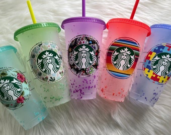 Starbucks Sommer 2021 Farbwechsel Kalttasse | Starbucks Konfetti Farbwechsel Tasse | Starbucks Personalisierte Kalte Tasse