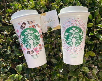 Starbucks Hot Cup mit personalisiertem Aufkleber | Muster Aufkleber | Wiederverwendbares Starbucks Hot CUp