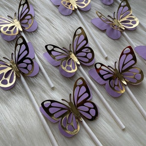 3D Butterfly cupcake toppers set of 12 | Holographic Butterflies | Foil Finish Butterflies