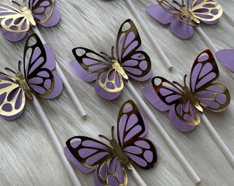 3D Schmetterling Cupcake Toppers 12er-Set | Holographische Schmetterlinge | Folienveredelung Schmetterlinge