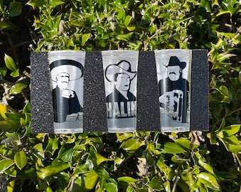 Ramon Ayala | Chalino Sanchez | Vicente Fernandez | Reyes de Reyes Shot Glass Set of 3 | Por Tu Maldito Amor | Tragos Amargos | 4 Espadas