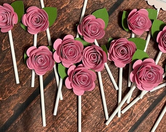 Set of 12 3D Flowers  | Cupcake Toppers | Roses
