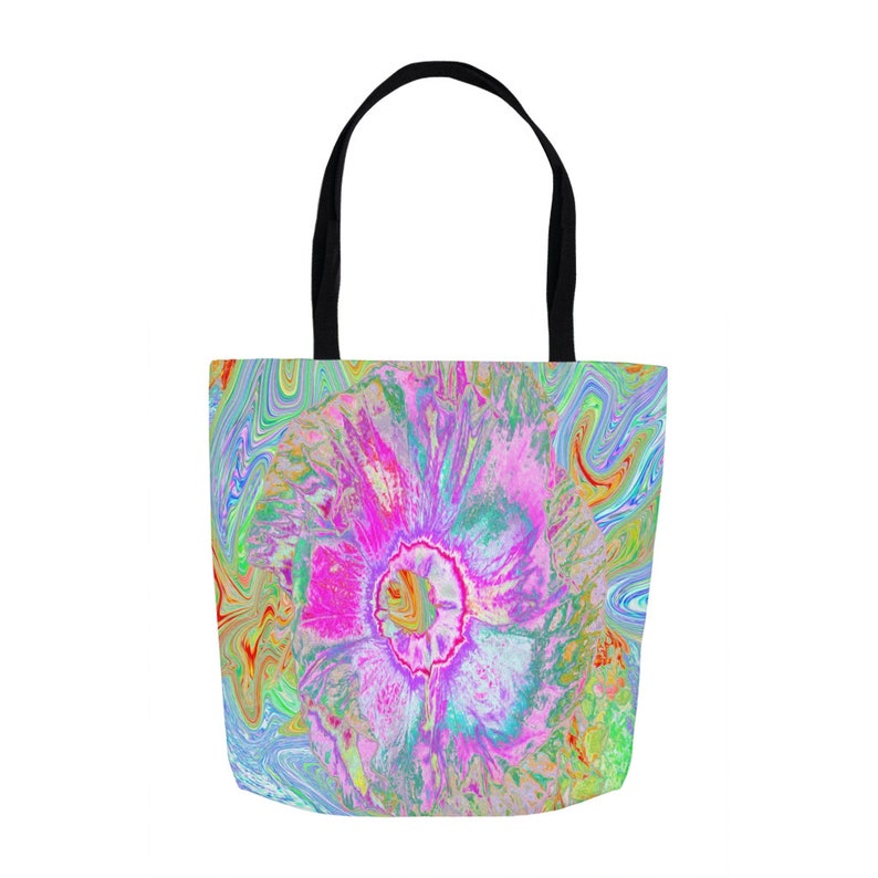 Beach Bag Shopping Bag Psychedelic Hot Pink and Ultra-Violet Hibiscus Tote Bags for Women Fabric Bag Tote Bag