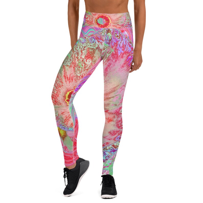 Leggings Yoga Leggings for Women High Waist Women\u2019s Fashion Workout Pants Psychedelic Retro Coral Rainbow Hibiscus