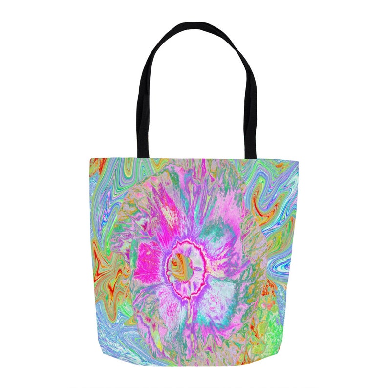 Beach Bag Shopping Bag Psychedelic Hot Pink and Ultra-Violet Hibiscus Tote Bags for Women Fabric Bag Tote Bag