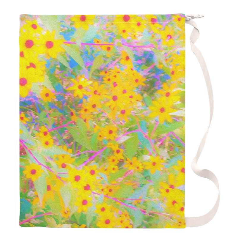 Large Laundry Bag Pretty Yellow and Red Flowers with Turquoise Oversize Travel and College Duffel Bag for Clothes Great Graduation Gift