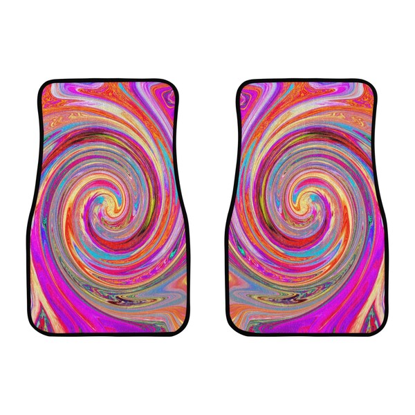 Groovy Automobile Floor Mats for Vehicle, Colorful Rainbow Swirl Retro Abstract Design, Cool Front Floor Mats for Cars, Trucks and SUVs