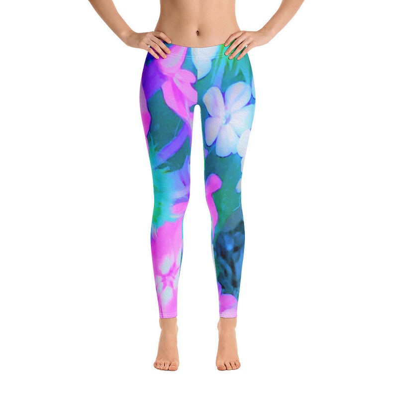 Fashion Yoga Leggings for Teen Girls Green Blue and White Garden Phlox Flowers Leggings for Women Women\u2019s Fitness Workout Leggings Pink