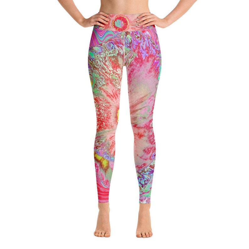 Leggings Yoga Leggings for Women High Waist Women\u2019s Fashion Workout Pants Psychedelic Retro Coral Rainbow Hibiscus
